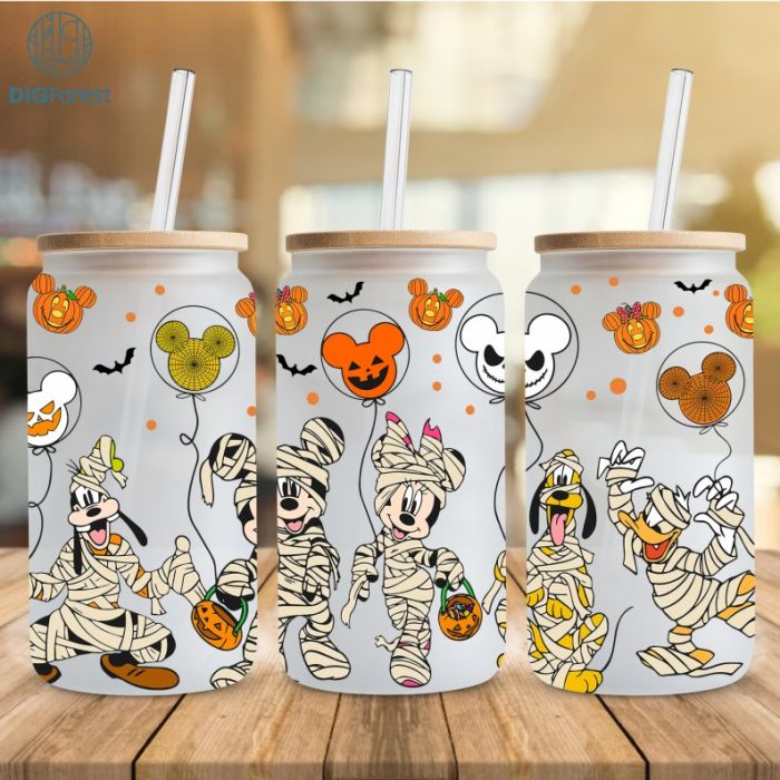 Disney Mickey Halloween Mummy Boo Team, Magic Kingdom, Halloween Costume, 16oz Libbey Glass Can Wrap, Trick Or Treat, Spooky Vibes, Tumbler Wrap