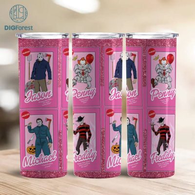 Horror Dolls 20oz Sublimation Tumbler Png, Halloween Horror Png, Halloween PNG, Pink Doll PNG, 20oz Tumbler Horror Character Barbie Doll Halloween Wrap Png