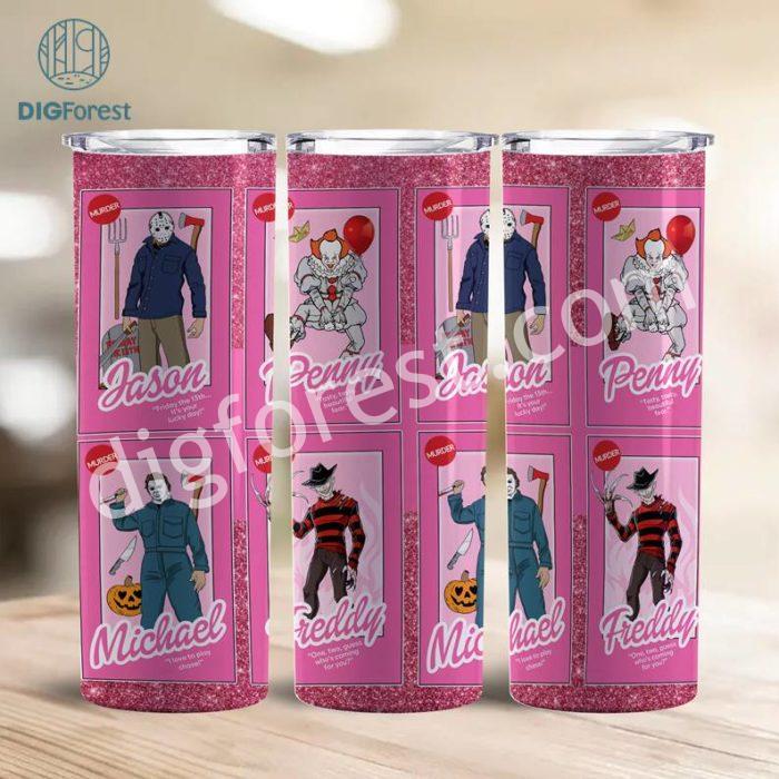 Horror Dolls 20oz Sublimation Tumbler Png, Halloween Horror Png, Halloween PNG, Pink Doll PNG, 20oz Tumbler Horror Character Barbie Doll Halloween Wrap Png