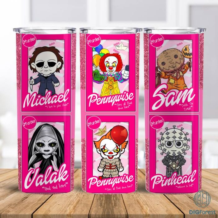 20oz Tumbler Horror Character Barbie Doll Halloween Wrap Png, Halloween Horror Png, Halloween PNG, Pink Doll PNG, Horror Dolls 20oz Sublimation Tumbler Png