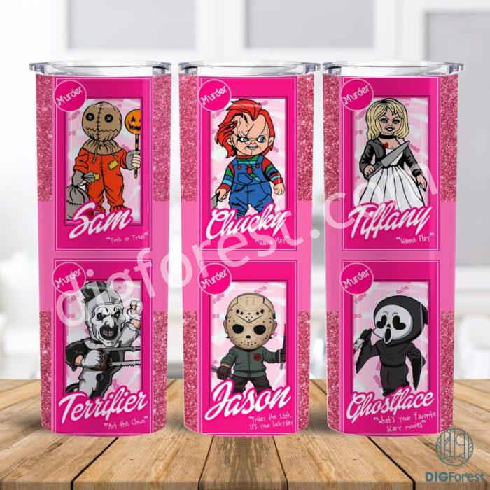 Horror Characters 20oz Tumbler Wrap Png | Halloween Horror Png | Halloween PNG | Pink Doll PNG | Horror Dolls 20oz Sublimation Tumbler Png