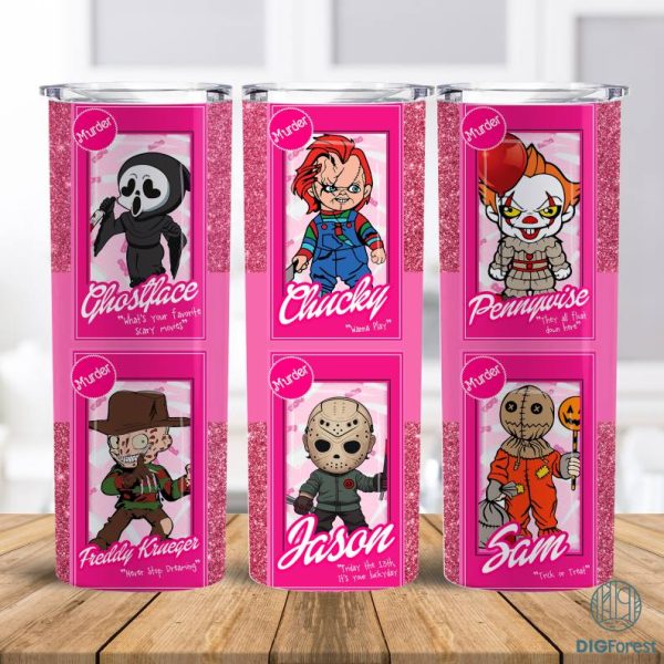 Horror Characters 20oz Tumbler Wrap Png, Halloween Horror Png, Halloween PNG, Pink Doll PNG, Horror Dolls 20 oz Sublimation Tumbler Png