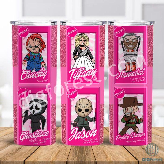 Horror Characters 20oz Tumbler Wrap Png, Halloween PNG, Pink Doll PNG, Halloween Horror Png, Horror Dolls 20 oz Sublimation Tumbler Png