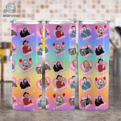 Horror Characters 20oz Tumbler Wrap Png, Halloween PNG, Pink Doll PNG, Halloween Horror Png, Horror Dolls 20oz Sublimation Tumbler Png