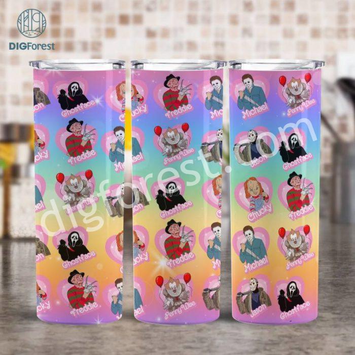 Horror Characters 20oz Tumbler Wrap Png, Halloween PNG, Pink Doll PNG, Halloween Horror Png, Horror Dolls 20oz Sublimation Tumbler Png