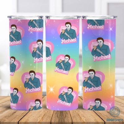 Skinny Tumbler 20oz Michael Myer Barbie Doll Halloween, Horror Dolls 20oz Sublimation Tumbler Png, Halloween Horror Png, Horror Characters Tumbler Wrap Png, Halloween PNG Pink Doll PNG