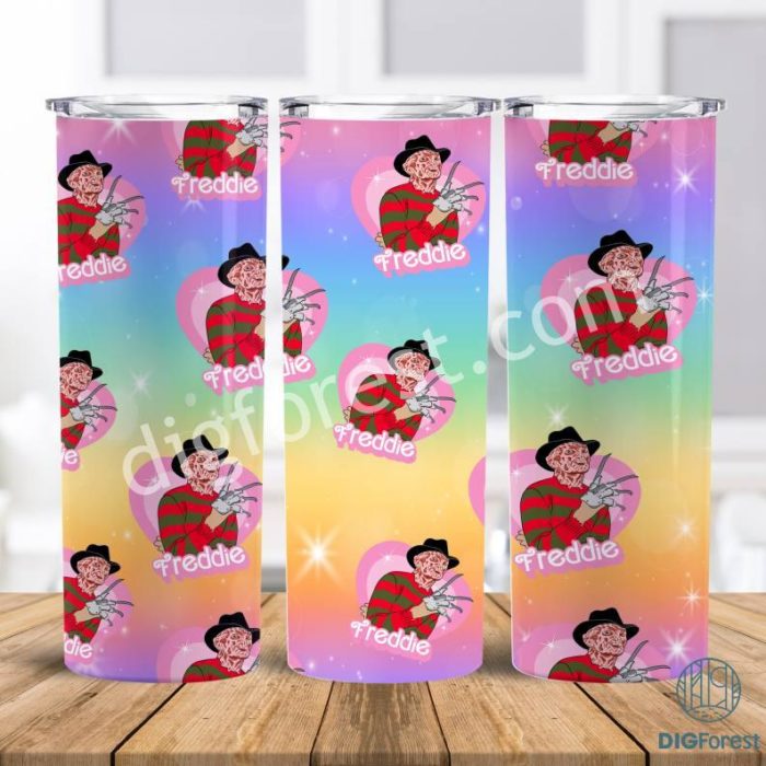 Skinny Tumbler 20oz Freddie Barbie Doll Halloween, Horror Dolls 20oz Sublimation Tumbler Png, Halloween Horror Png, Horror Characters Tumbler Wrap Png, Halloween PNG Pink Doll PNG