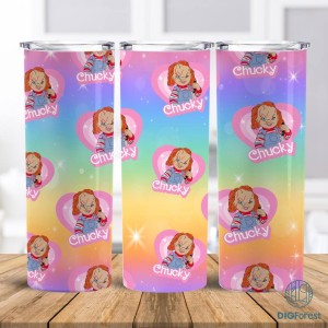 Skinny Tumbler 20oz Chucky Barbie Doll Halloween, Horror Dolls 20oz Sublimation Tumbler Png, Halloween Horror Png, Horror Characters Tumbler Wrap Png, Halloween PNG Pink Doll PNG