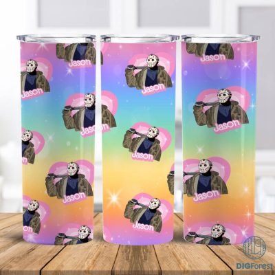 Skinny Tumbler 20oz Jason Barbie Doll Halloween, Horror Dolls 20oz Sublimation Tumbler Png, Halloween Horror Png, Horror Characters Tumbler Wrap Png, Halloween PNG Pink Doll PNG