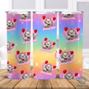 Skinny Tumbler 20oz Penny Wise Barbie Doll Halloween, Horror Dolls 20oz Sublimation Tumbler Png, Halloween Horror Png, Horror Characters Tumbler Wrap Png, Halloween PNG Pink Doll PNG