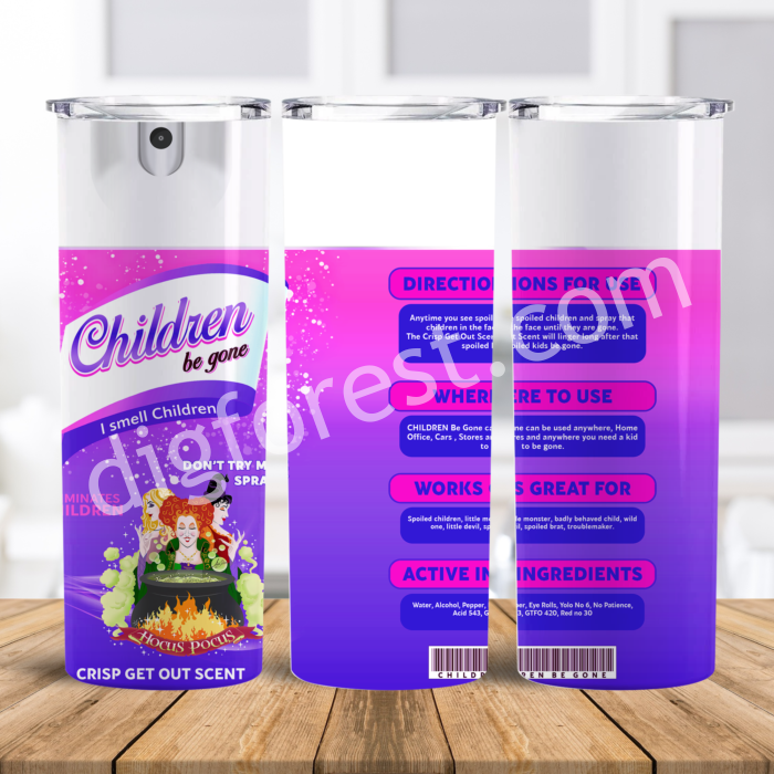 Bitch Spray 20 Oz Skinny Tumbler Sublimation Witch Design Purple, Instant Digital Download, Halloween Tumbler Wrap Children Be Gone