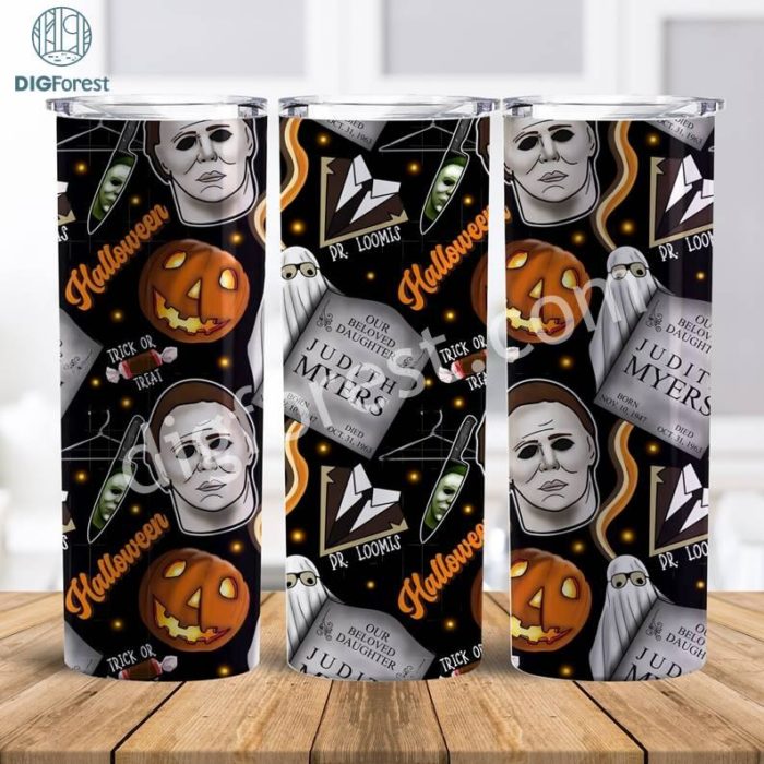 Michael Myers 20 Oz Skinny Tumbler Png, Horror Movie Tumbler Straight And Tapered Wrap Png, Instant Download