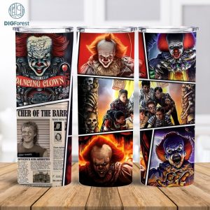 Pennywise 20oz Skinny Straight & Tapered Designs, Horror Character Tumbler Png, Halloween Movie Tumbler Wrap PNG, Digital download