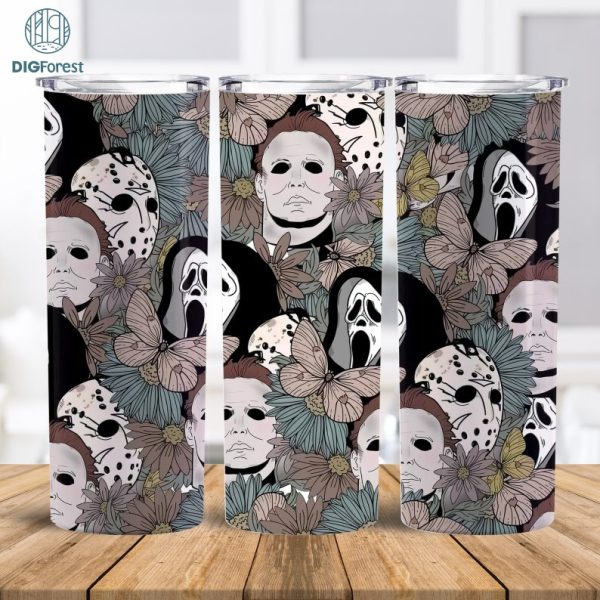 Horror Characters 20oz Skinny Tumbler Wrap Png, Halloween Movie Tumbler Straight & Tapered PNG
