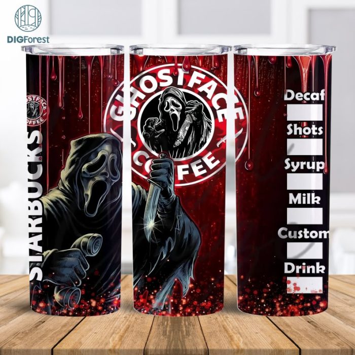 Ghost Starbucks Horror Movie Wrap Tumbler 20oz Png, Ghost Halloween Tumbler Cup PNG, Halloween Sublimation