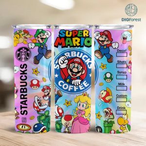 Super Mario Starbucks Tumbler, 20oz Skinny Tumbler Png, Super Mario Bros Png, Cartoon Tumbler
