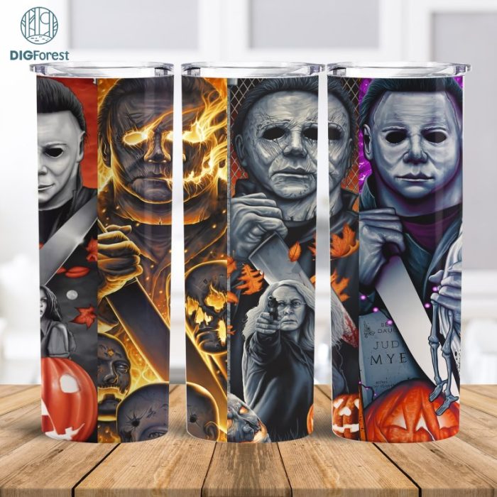 Horror Characters 20 Oz Skinny Tumbler Png, Halloween Horror Movie Tumbler Straight & Tapered Wrap Png