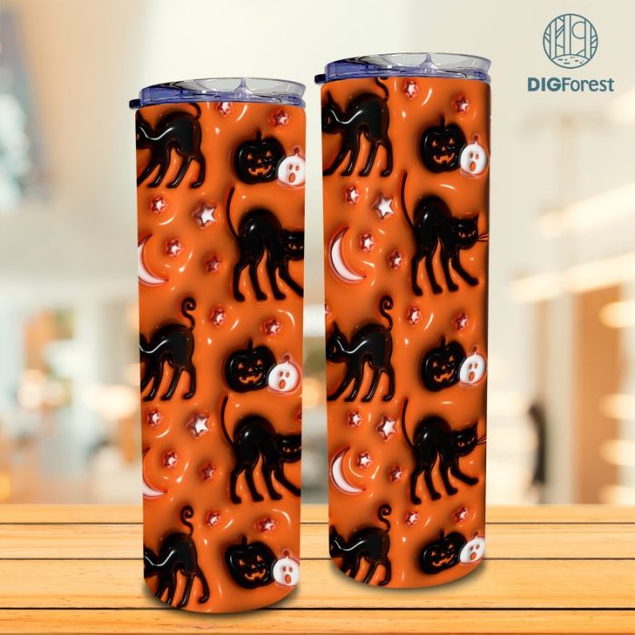 Spooky Tumbler Wrap, Spooky Horror Halloween Tumbler Design Cat Skinny Tumbler 20oz, Halloween Design