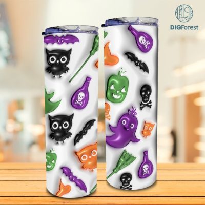 Spooky Tumbler Wrap, 3D Inflated Spooky Horror Halloween Tumbler Design Skinny Tumbler 20oz, Halloween Design