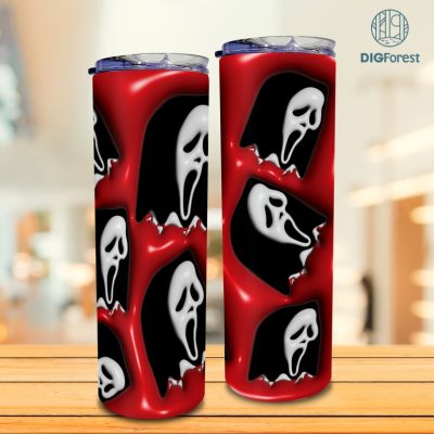 3D Inflated Puffy Ghostface Tumbler Wrap Halloween, Spooky Horror Halloween Tumbler Design Skinny Tumbler 20oz, Halloween Design