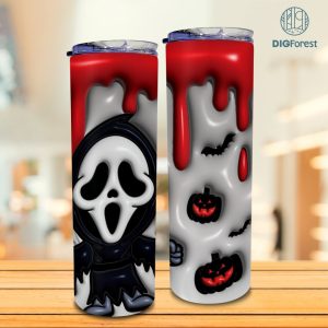 3D Inflated Puffy Ghostface Tumbler Wrap Halloween, Ghostface Horror Halloween Tumbler Design Skinny Tumbler 20oz, Halloween Design