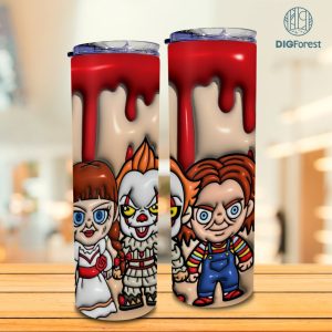 3D Inflated Puffy Horror Chacter Tumbler Wrap Halloween, Horror Halloween Tumbler Design Skinny Tumbler 20oz PNG, Halloween Design