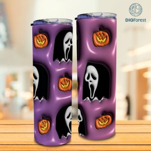 3D Inflated Puffy Ghostface Tumbler Wrap Halloween, Horror Halloween Tumbler Design Skinny Tumbler 20oz, Halloween Design