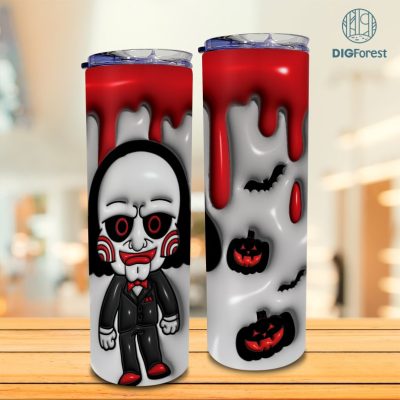 3D Inflated Puffy Jigsaw Tumbler Wrap Halloween, Horror Halloween Tumbler Design Skinny Tumbler 20oz, Halloween Design