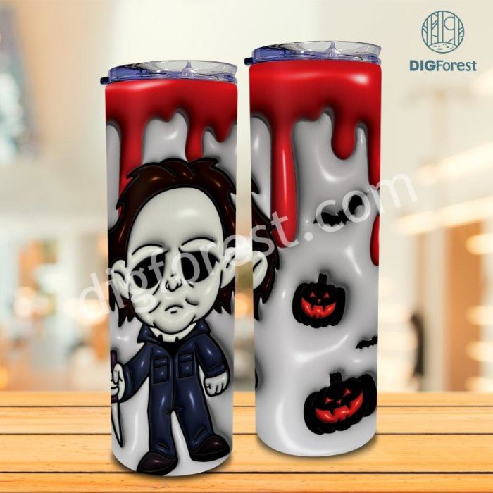 3D Inflated Puffy Micheal Myers Tumbler Wrap Halloween, Horror Halloween Tumbler Design Skinny Tumbler 20oz, Halloween Design