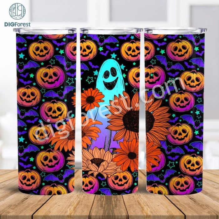 Halloween Super Cute Ghost with Flowers 20oz straight wrap/PNG/Sublimation digital download wrap/20oz Tumbler wrap/Sublimation tumbler wrap