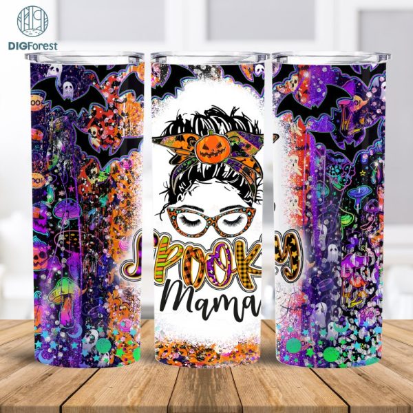 Spooky Mama PNG, Pumpkin Ghost Print Wrap, Spider Web Tumbler, Halloween Mom Png, 20oz Skinny Tumbler Sublimation, Purple Pink PNG