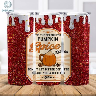 Pumpkin Spice Tumbler Wrap PNG 3D Puff Pumpkin 20oz Tumbler Sublimation Skinny Tumbler Wrap Instant Digital Download