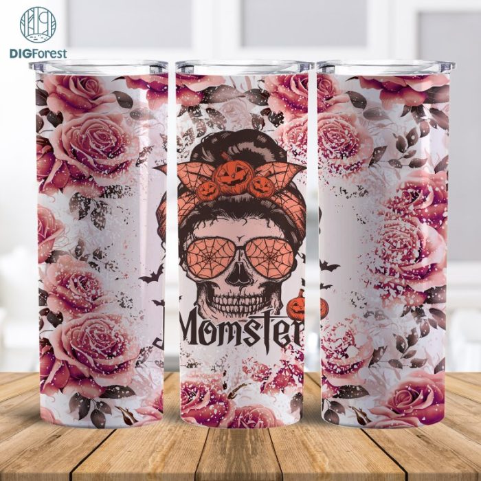 Momster Halloween Tumbler Wrap 20oz Skinny Sublimation Digital Download PNG Dripping Tumbler Seamless Design PNG Skulls Sublimation Tumbler