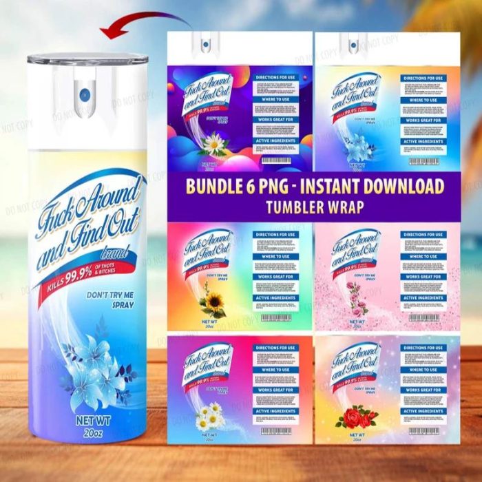 6 color F*ck Around and Find Out Spray Tumblers Wrap Bundle - Bitch Be Gone Digital PNG File