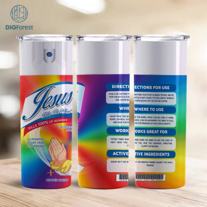 20oz Tumbler Wrap Jesus Take The Wheel Pray Hand, Eliminates Doubt Fear and Sorrows, Heaven Scent, Jesus Spray Tumbler Desin Rainbow, Digital Download