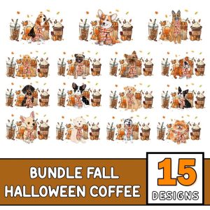 Dogs Fall Coffee Drink Sublimation Bundle Png, Fall Coffee Cups Png, Animal Fall Coffee Png, Dog Lovers Coffee Png, Pumpkin Spice Png Files