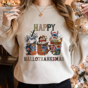 Disney Stitch Happy Hallothanksmas Png, Stitch Christmas Coffee Shirt, Stitch Halloween Thanksgiving, Disneyland Christmas Png, Digital File