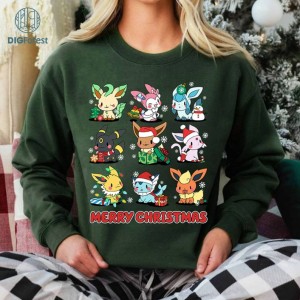 Eeveelution Christmas Png, Pocket Monsters Shirt, Eevee Evolutions Party Png, Anime Christmas Png For Kids, Gifts For Anime Lovers Shirt, Digital Download