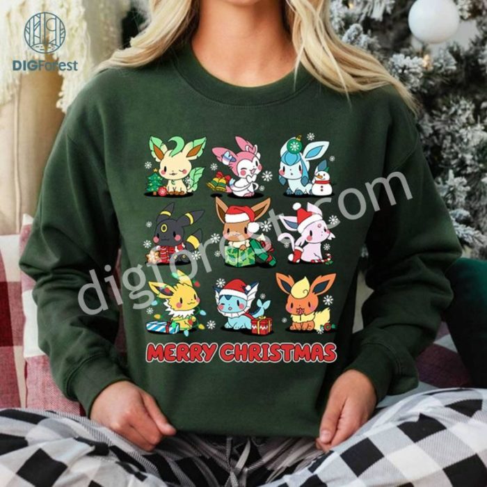 Eeveelution Christmas Png, Pocket Monsters Shirt, Eevee Evolutions Party Png, Anime Christmas Png For Kids, Gifts For Anime Lovers Shirt, Digital Download