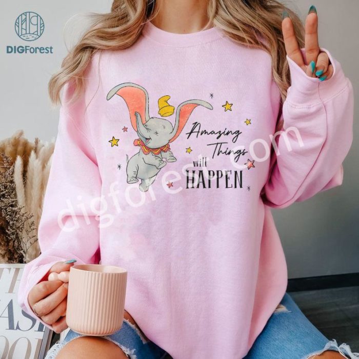 Disney Dumbo Amazing Things Will Happen Png, Dumbo Flying Elephant Png, Family Trip Vacation Shirt, Cute Aesthetic Digital Download