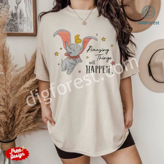 Disney Dumbo Amazing Things Will Happen Png, Dumbo Flying Elephant Png, Family Trip Vacation Shirt, Cute Aesthetic Digital Download