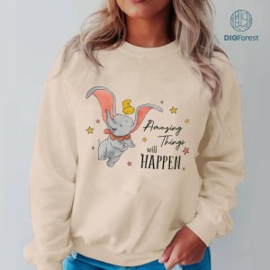 Disney Dumbo Amazing Things Will Happen Png, Dumbo Flying Elephant Png, Family Trip Vacation Shirt, Cute Aesthetic Digital Dơnload