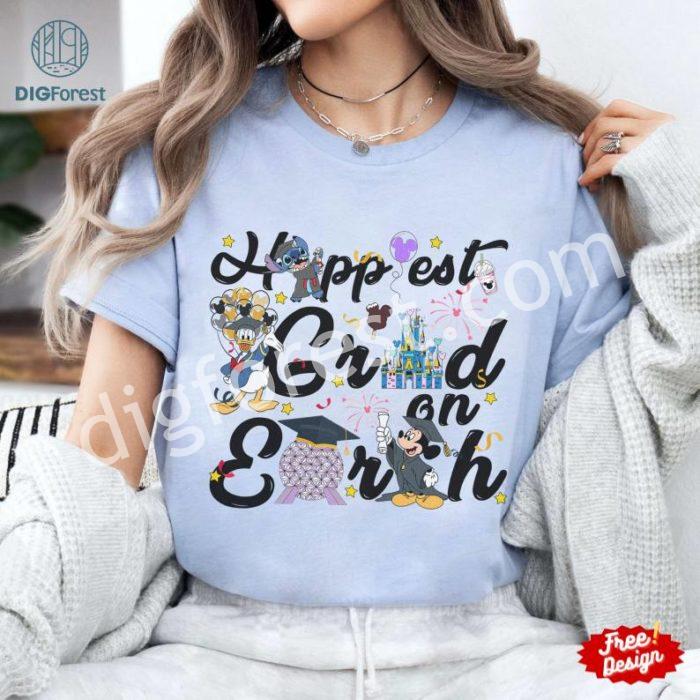 Disney Happiest Grad on Earth Shirt, Mickey and Friends Graduation 2024 Shirt, Disneyland Graduate Shirt, Magical Kingdom Trip, Graduation Gift