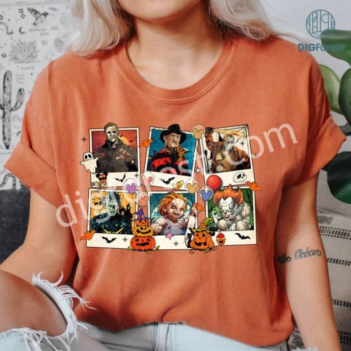 Vintage Halloween Horror Character Png, Horror Character Quotes Png, Michael Myers Png, Freddy Kruger Png, Horror Movie 2023 Shirt