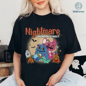 Disney Stitch and Angel Nightmare On Main Street Png | Spooky Vibes Png | Trick Or Treat| Fall Png |Halloween Party | Halloween Masquerade |Boo Png
