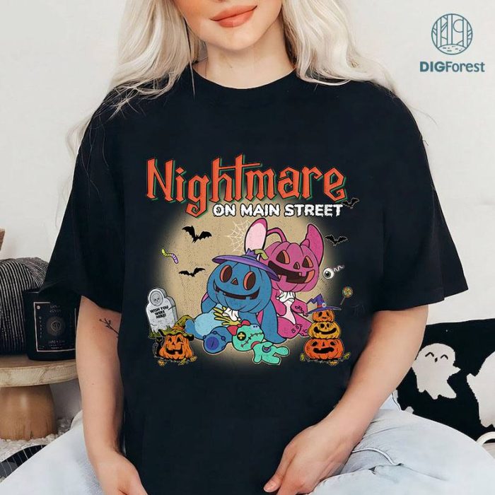 Disney Stitch and Angel Nightmare On Main Street Png | Spooky Vibes Png | Trick Or Treat| Fall Png |Halloween Party | Halloween Masquerade |Boo Png