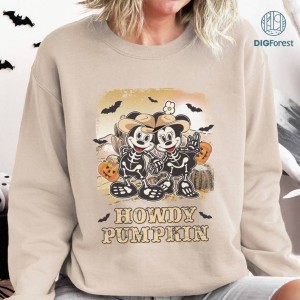 Vintage Disney Mickey Minnie Howdy Pumpkin Png, Mickey Skeleton Shirt, Mickey Western Halloween Png, Disneyland Halloween, Mickey Not So Scary, Digital Download
