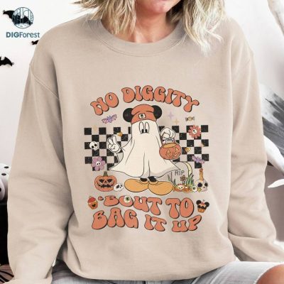 Vintage Disney Mickey Ghost Halloween Png, No Diggity Bout To Bag It Up Shirt, Disneyland Halloween Png, Mickey Not So Scary, Spooky Season