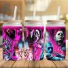 Horror Characters Halloween Glass Wrap Sublimation Design, Horror Cartoon Halloween 16 Oz Libbey Can Png Design, Glass Template