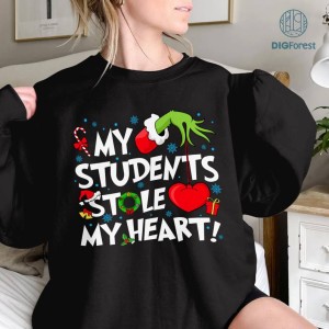 My Student Stole My Heart! Png Design Text White, Teacher Vibes Top, Merry Grinchmas Shirt, Grinch School Tee, Student Gift Shirt, Ugly Christmas T-shirt, Digital Download